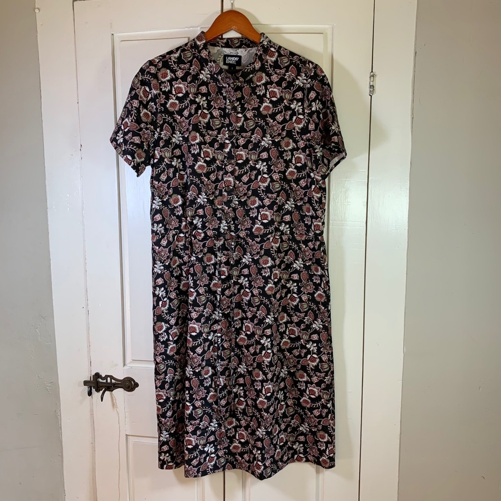 Lands' End‎ Floral Print Dress Women's Small S Short Sleeve Casual Church Basic